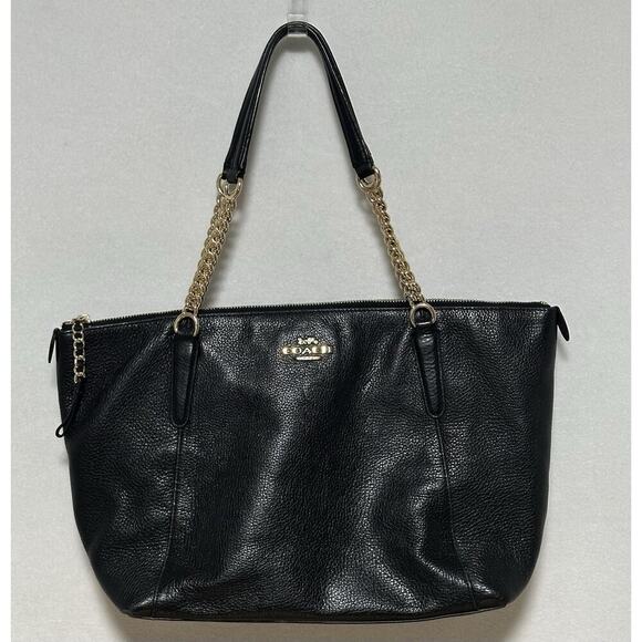 Coach Accessories - COACH Ava Black Pebbled Leather Chain Tote Large